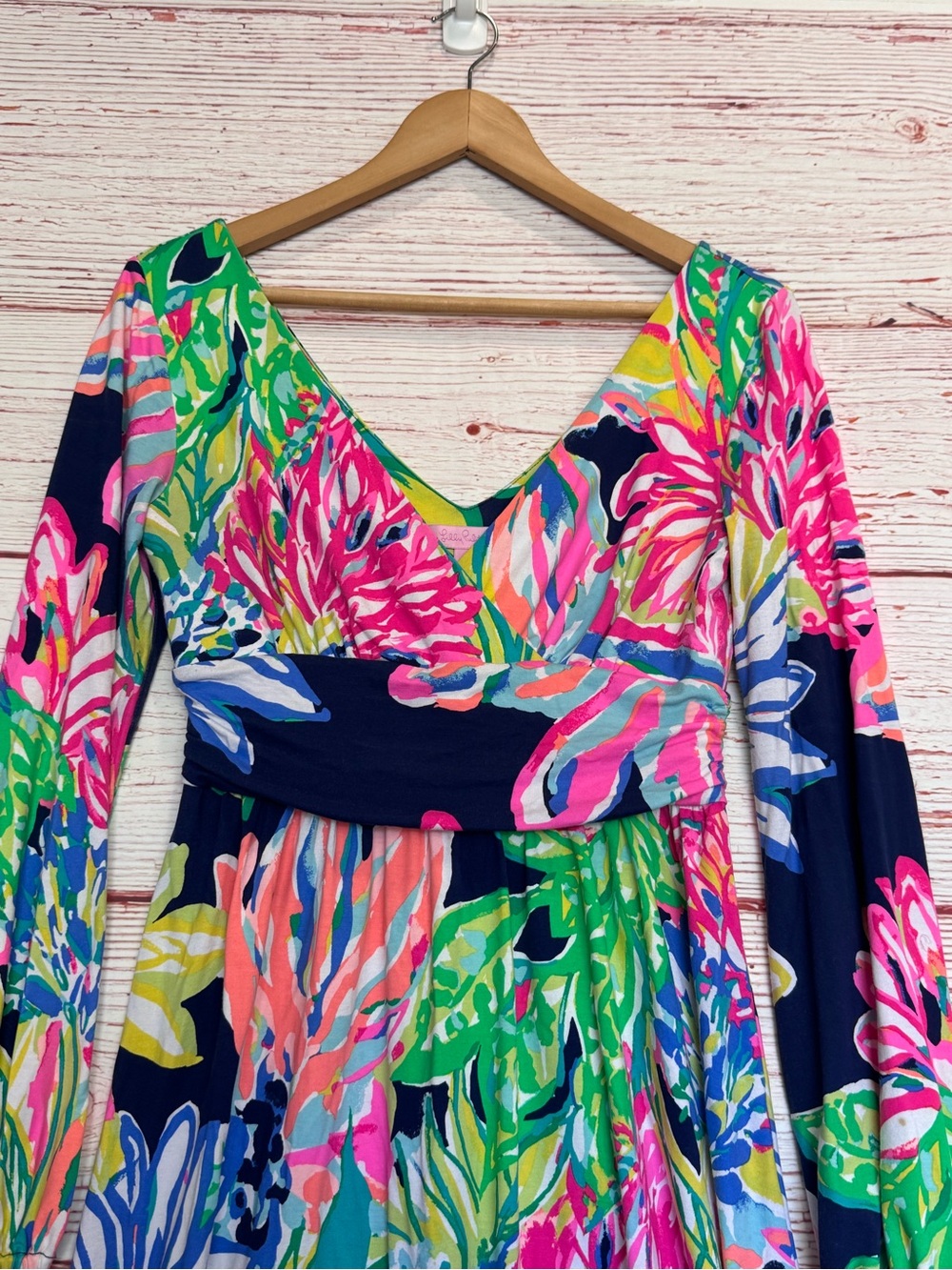 Lilly Pulitzer Fleur Dress in Resort Navy Travelers Palm Sz S - Picture 4 of 9